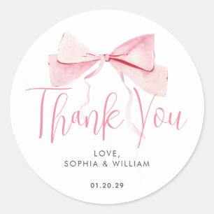 Wasserfarben Blush Pink Bow Ribbon Girl Babydusche Runder Aufkleber