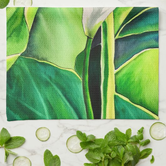 Wasserfarben-Blütenkalk Geschirrtuch (Gefaltet)