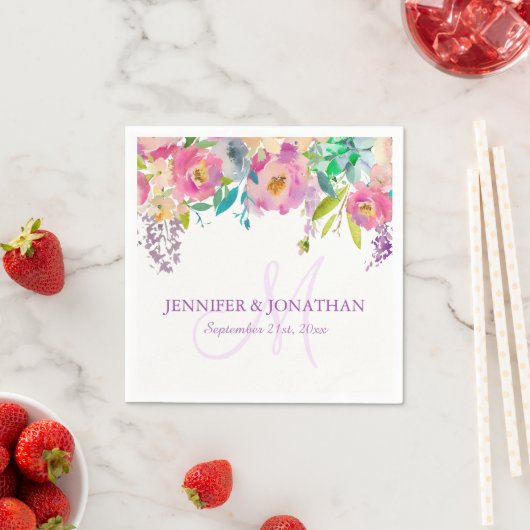 Wasserfarben Blütenrosa Lilac Lila Wraath-Hochzeit Serviette (Beispiel)