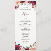 Wasserfarben Blütenrot Burgund Rose Hochzeit Menükarte (Vorderseite)