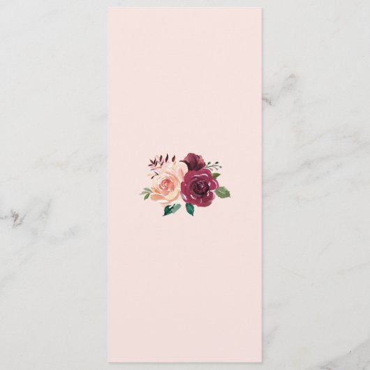 Wasserfarben Blütenrot Burgund Rose Hochzeit Menükarte (Rückseite)