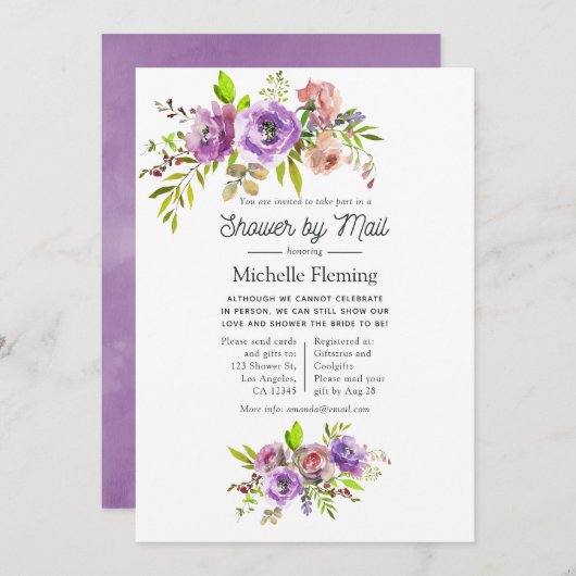 Wasserfarben Blütenspülung Babydusche per Mail Einladung (Vorne/Hinten)