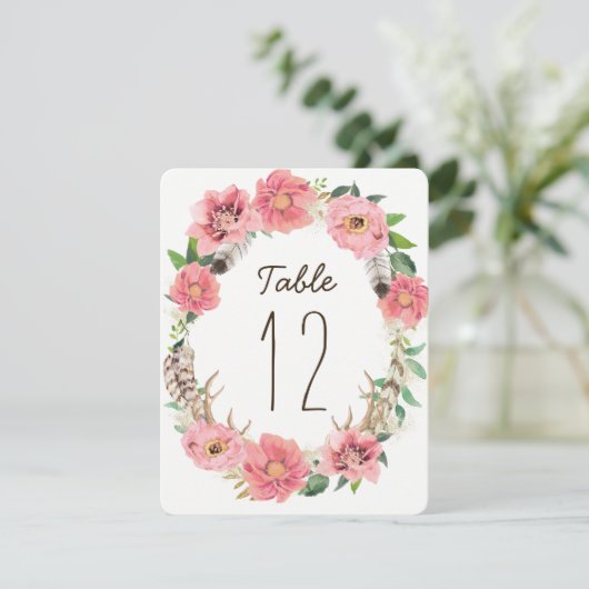 Wasserfarben Boho Feathers Tischnummer Cards (Stehend Vorderseite)