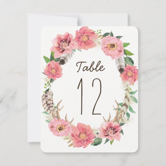 Wasserfarben Boho Feathers Tischnummer Cards (Rückseite)