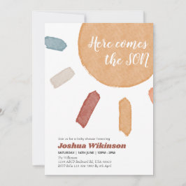 Wasserfarben Boho Hier kommt die Son Babydusche Einladung