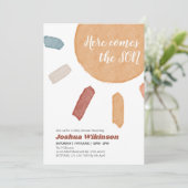 Wasserfarben Boho Hier kommt die Son Babydusche Einladung (Stehend Vorderseite)