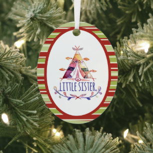 Wasserfarben-Boho-Tipi kleine Schwester Weihnachte Ornament Aus Metall