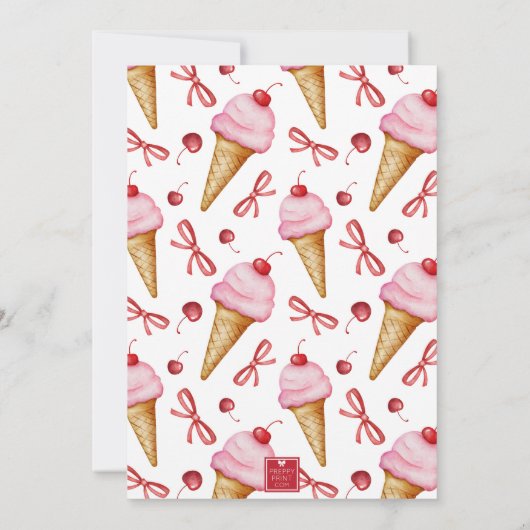 Wasserfarben-Bow Pink-Eiscreme-Kon-Party Einladung (Rückseite)