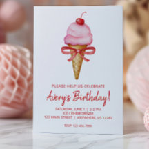 Wasserfarben-Bow Pink-Eiscreme-Kon-Party