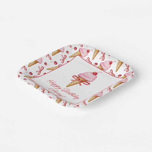 Wasserfarben-Bow Pink-Eiscreme-Kon-Party Pappteller (Gewinkelt)