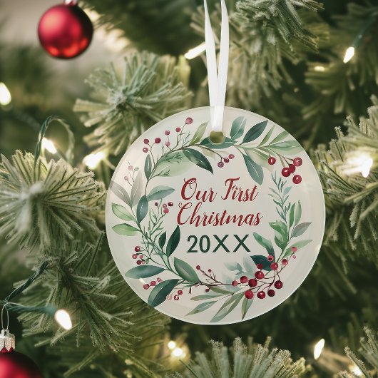 Wasserfarben-Branchen und Berries-Friedhof Ornament Aus Glas