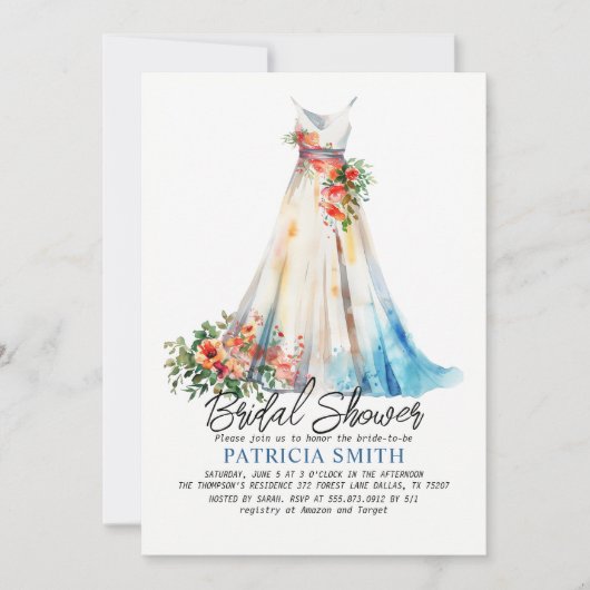 Wasserfarben Brautdusche Braun Braun Einladung (Vorderseite)