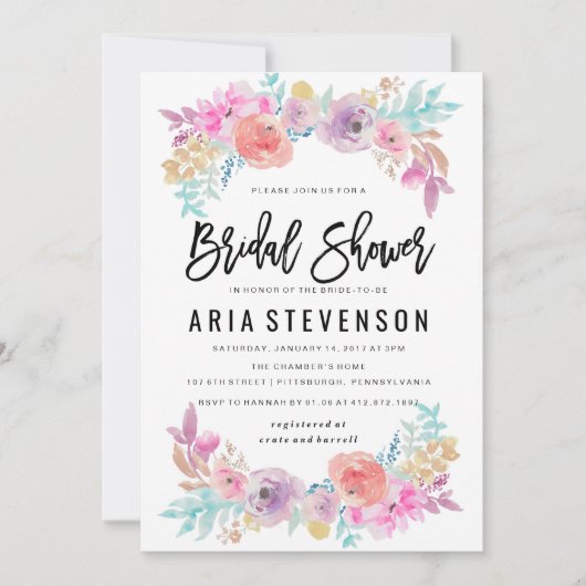 Wasserfarben Brautdusche Einladung (Vorderseite)