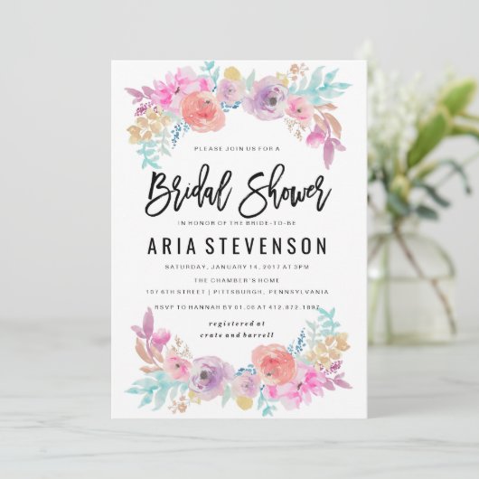 Wasserfarben Brautdusche Einladung (Stehend Vorderseite)