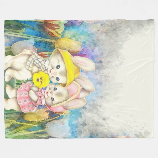 Wasserfarben Bunnies Fleecedecke (Vorderseite (Horizontal))