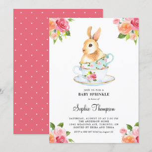 Wasserfarben Bunny on Teacups Blumenkraut Einladung