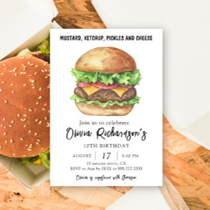 Wasserfarben-Burger-Party-Geburtstag Einladung