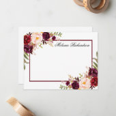 Wasserfarben-Burgund-Blumenrahmen Personalisiert Mitteilungskarte (Vorderseite/Rückseite Beispiel)