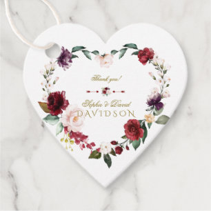 Wasserfarben-Burgund-Blush-Blume-Wreath-Hochzeit Geschenkanhänger