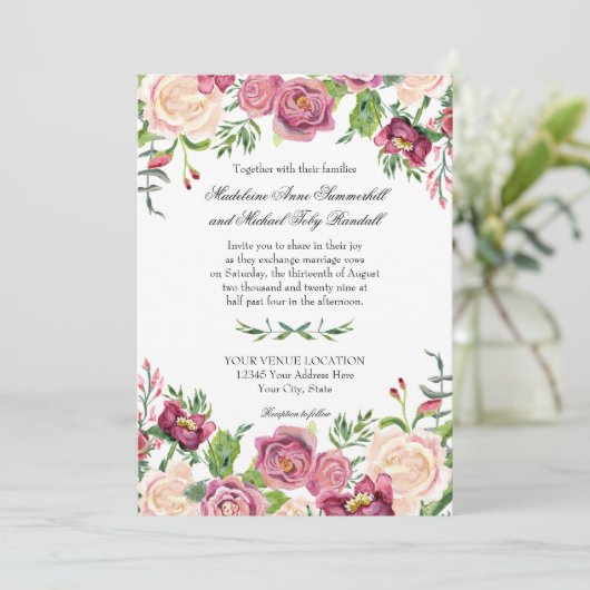 Wasserfarben-Burgund-Rose Leaf Herbst Einladung (Stehend Vorderseite)