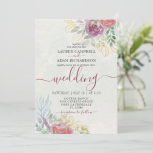 Wasserfarben Burgund und Burnt Orange Floral Einladung
