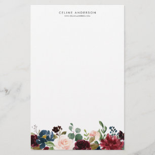 Wasserfarben Burgund und Navy Blue Flowers Garland Briefpapier