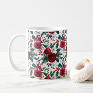 Wasserfarben Burgund Winter Blume Weihnachten Kaffeetasse