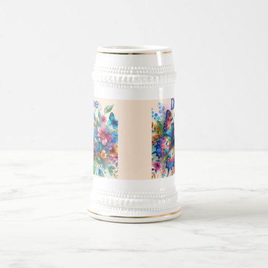 Wasserfarben Butterfly Blumengarten Personalisiert Bierglas (Mittel)