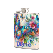 Wasserfarben Butterfly Blumengarten Personalisiert Flachmann (Links)