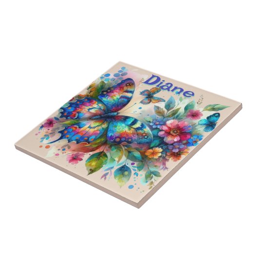Wasserfarben Butterfly Blumengarten Personalisiert Fliese (Seite)