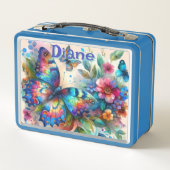 Wasserfarben Butterfly Blumengarten Personalisiert Metall Brotdose (Rückseite)