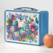 Wasserfarben Butterfly Blumengarten Personalisiert Metall Brotdose (Beispiel)