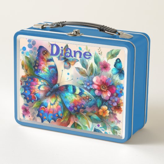 Wasserfarben Butterfly Blumengarten Personalisiert Metall Brotdose (Vorderseite)