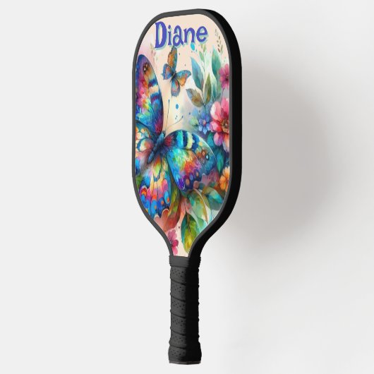 Wasserfarben Butterfly Blumengarten Personalisiert Pickleball Schläger (Links)