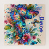 Wasserfarben Butterfly Blumengarten Personalisiert Puzzle (Horizontal)