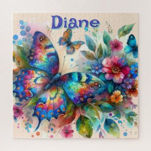 Wasserfarben Butterfly Blumengarten Personalisiert Puzzle