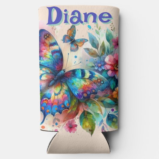 Wasserfarben Butterfly Blumengarten Personalisiert Selters Dosenkühler (Rückseite)