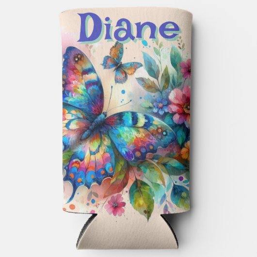 Wasserfarben Butterfly Blumengarten Personalisiert Selters Dosenkühler (Vorderseite)