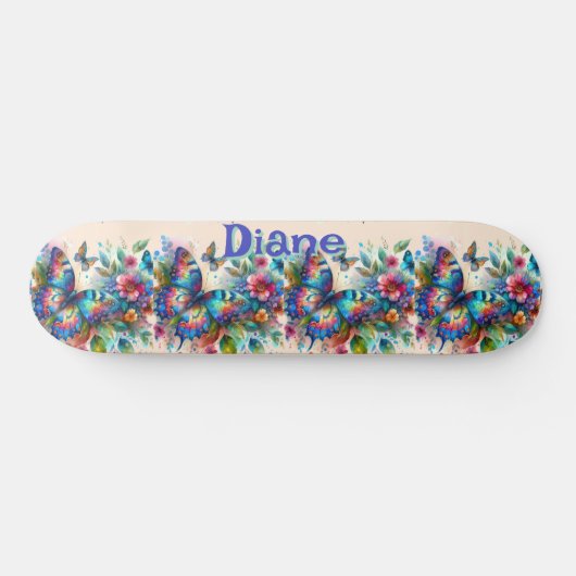 Wasserfarben Butterfly Blumengarten Personalisiert Skateboard (Horizontal)