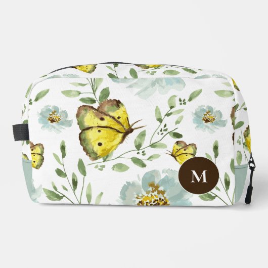 Wasserfarben-Butterfly-Blumenmuster Mit Monogramm Waschbeutel (Vorderseite)