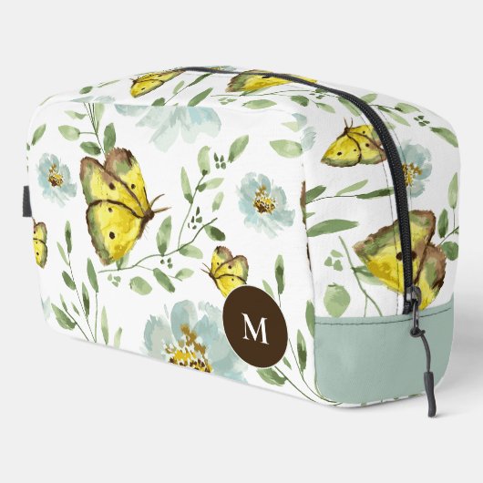 Wasserfarben-Butterfly-Blumenmuster Mit Monogramm Waschbeutel (Rechte Ecke)