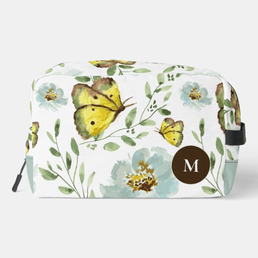 Wasserfarben-Butterfly-Blumenmuster Mit Monogramm Waschbeutel (Rückseite)