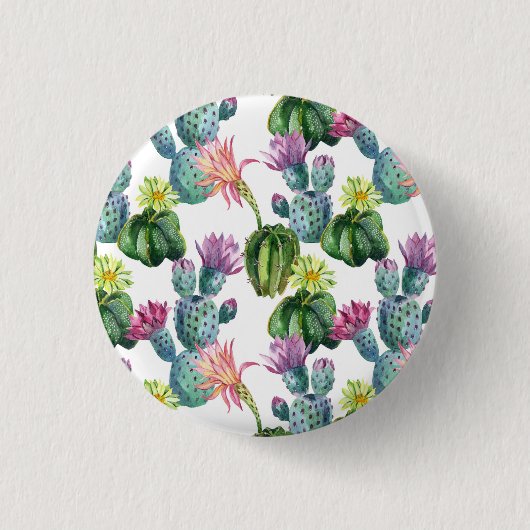 Wasserfarben Cacti Art Muster Button (Vorderseite)