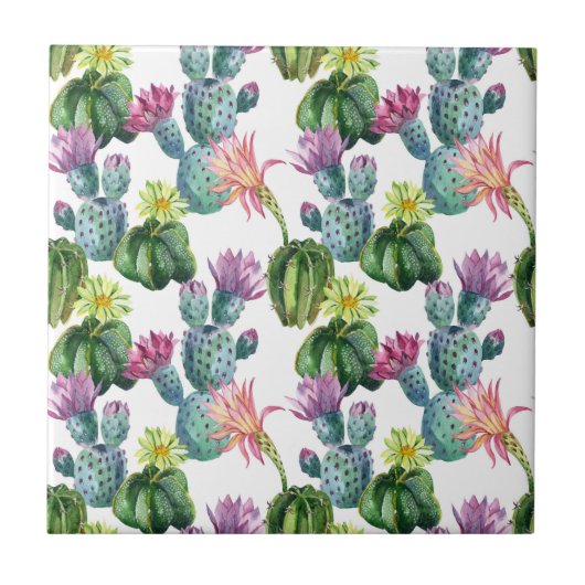 Wasserfarben Cacti Art Muster Fliese (Vorderseite)