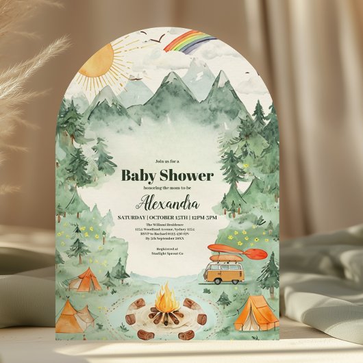 Wasserfarben Camping Babydusche Einladung