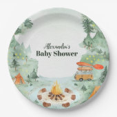 Wasserfarben Camping Babydusche Pappteller (Vorderseite)