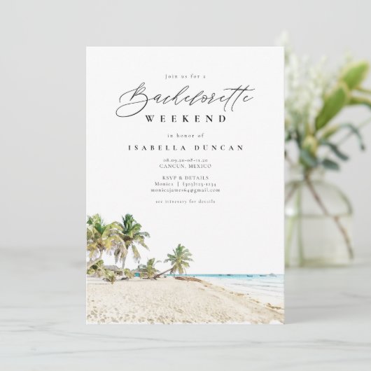 Wasserfarben Cancun Mexiko Bachelorette Einladung (Stehend Vorderseite)
