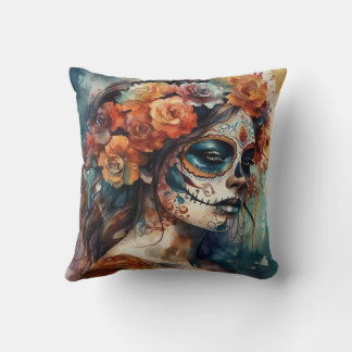Wasserfarben-Catrina Dia de los Muertos Zucker-Sch Kissen