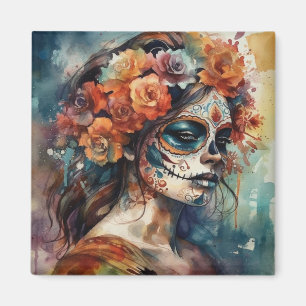 Wasserfarben-Catrina Dia de los Muertos Zucker-Sch Magnet