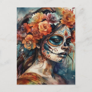 Wasserfarben-Catrina Dia de los Muertos Zucker-Sch Postkarte
